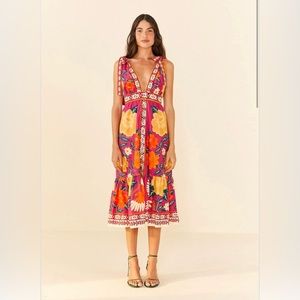 FARM Rio Pink Flower Tapestry Midi Dress
